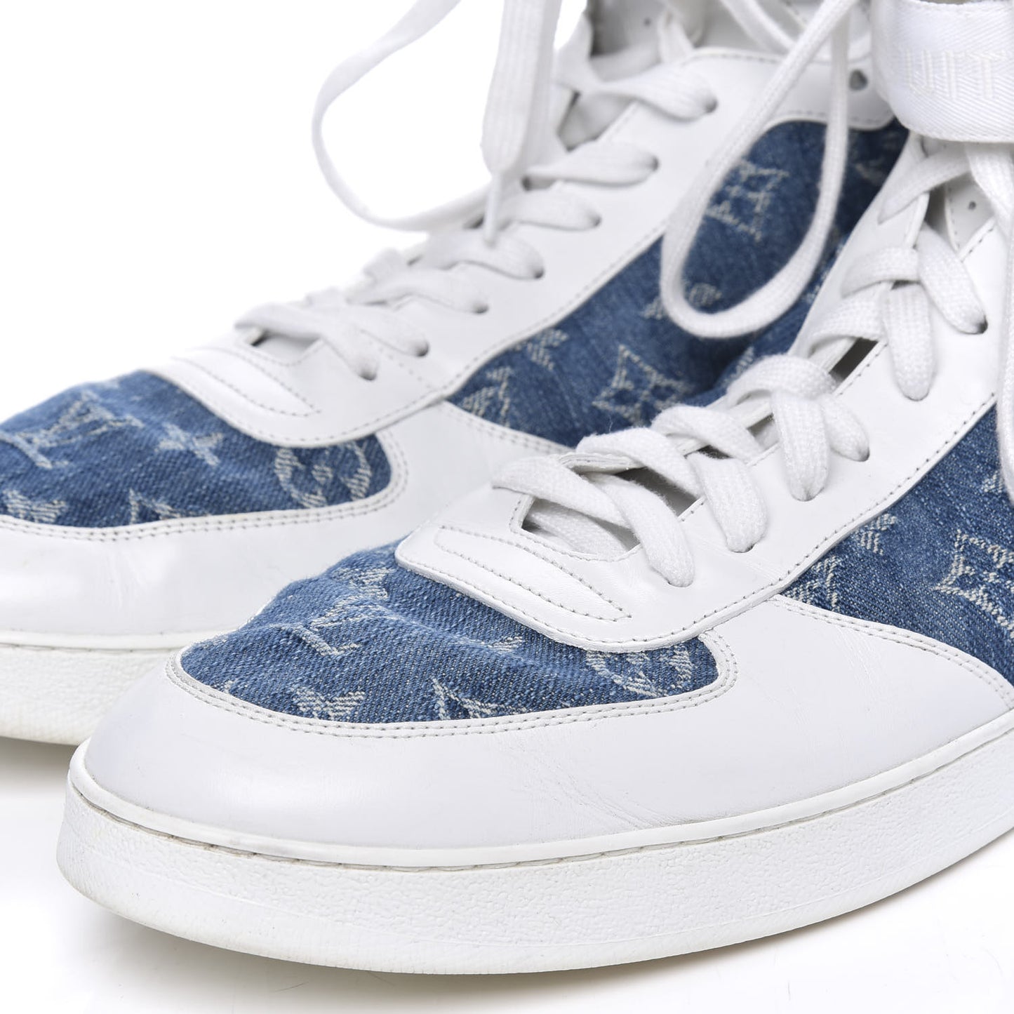 Calfskin Monogram Denim Rivoli High Top Sneakers 12 White