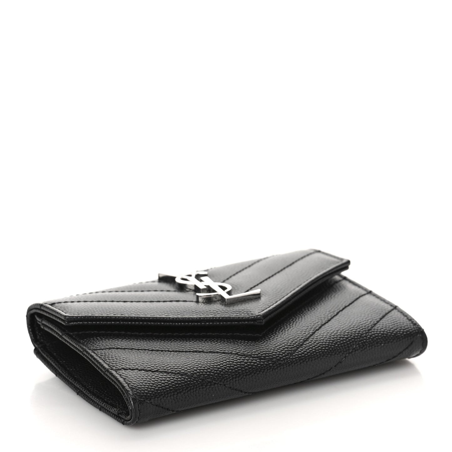 Grain De Poudre Matelasse Chevron Small Monogram Envelope Wallet Black