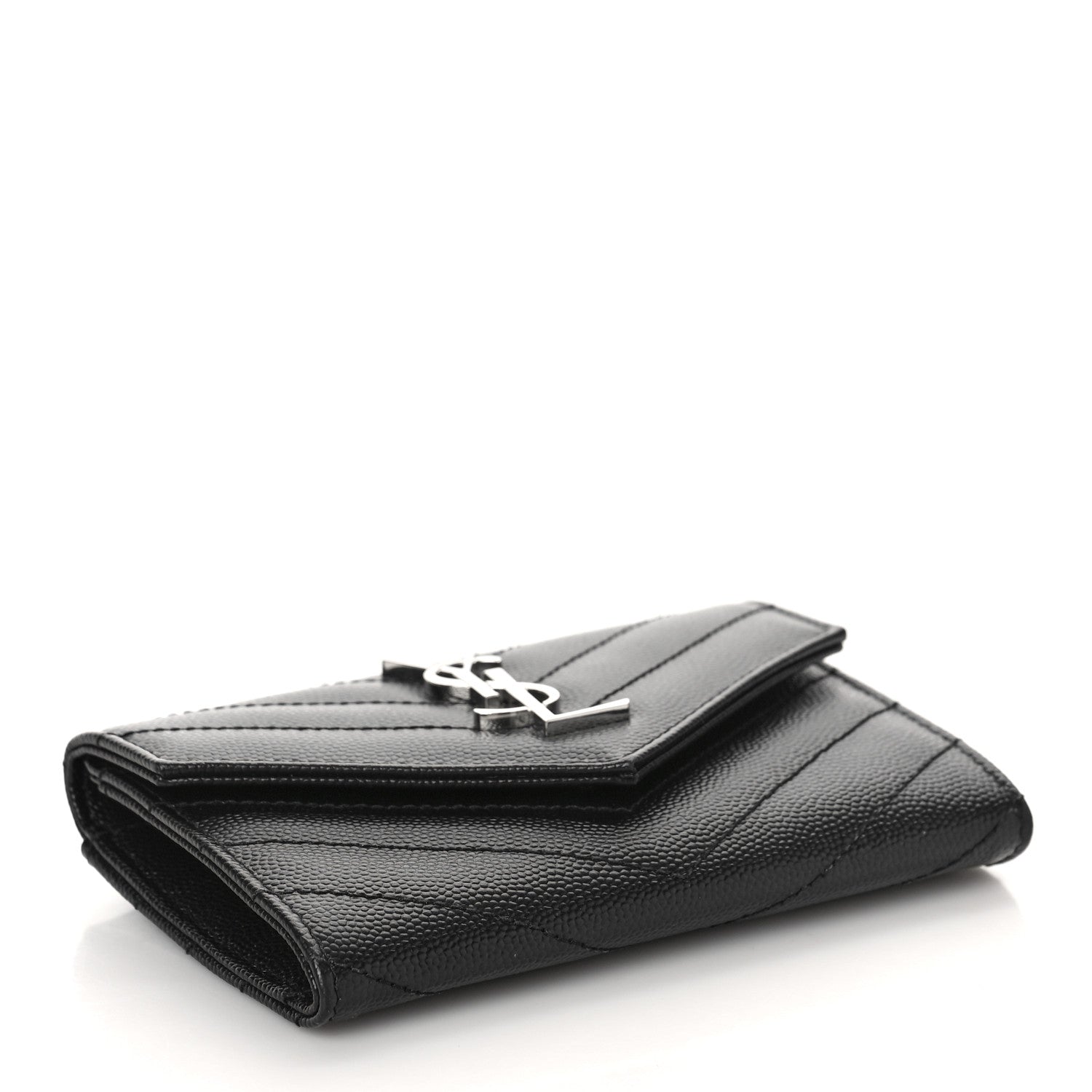 Saint Laurent Grain De Poudre Matelasse Chevron Small Monogram Envelope Wallet Black 4 of 8