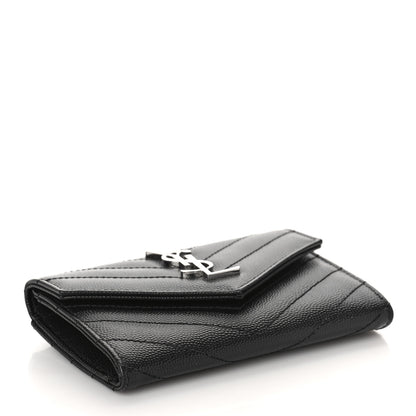 Saint Laurent Grain De Poudre Matelasse Chevron Small Monogram Envelope Wallet Black 4 of 8