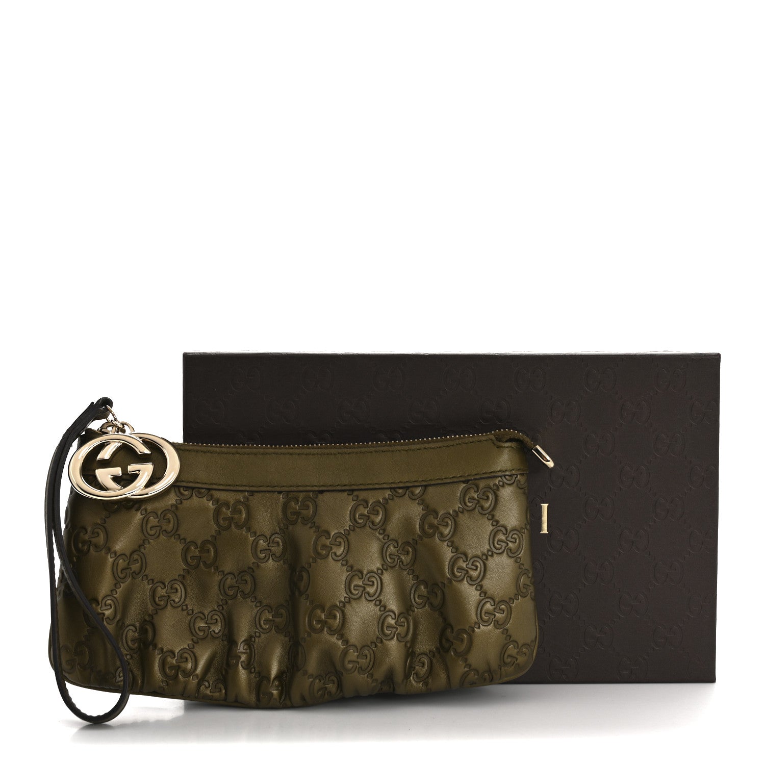 Gucci Metallic Soft Guccissima Signature New Britt Wristlet Green 14 of 14