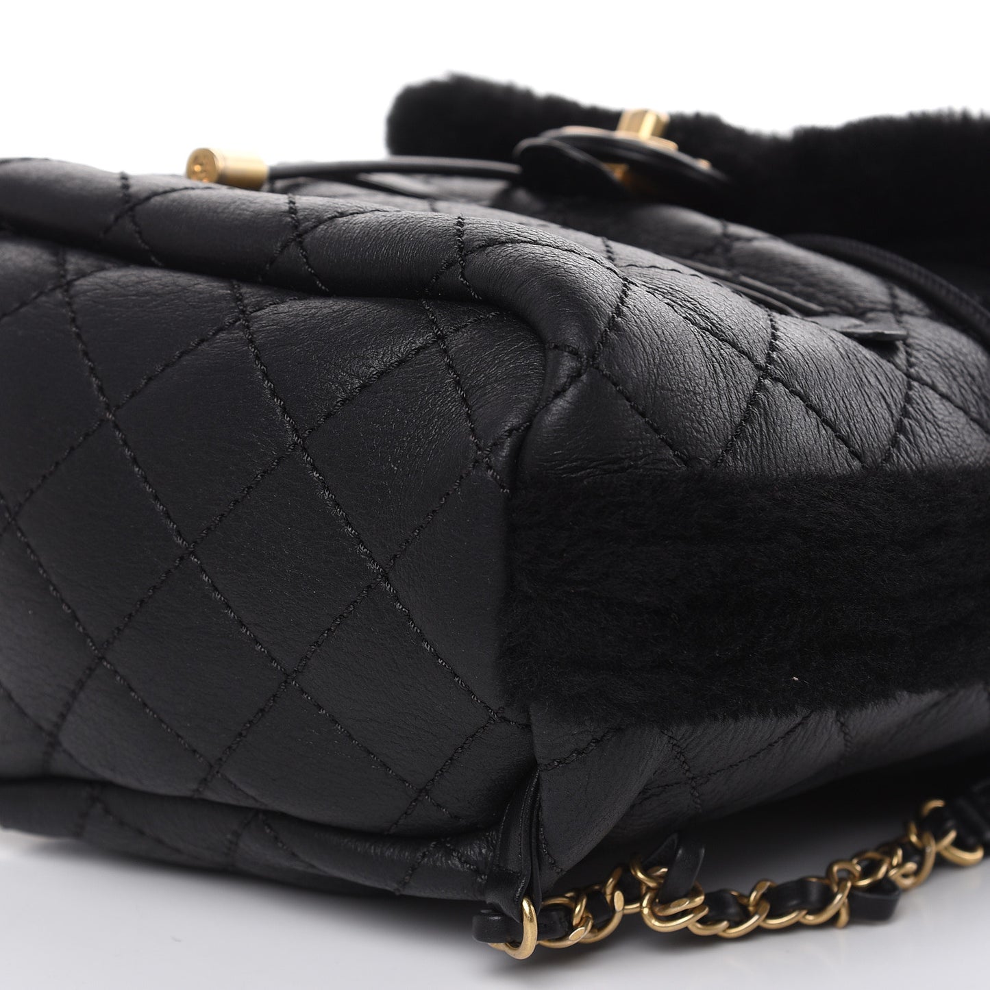 Lambskin Shearling Quilted CC Backpack Black