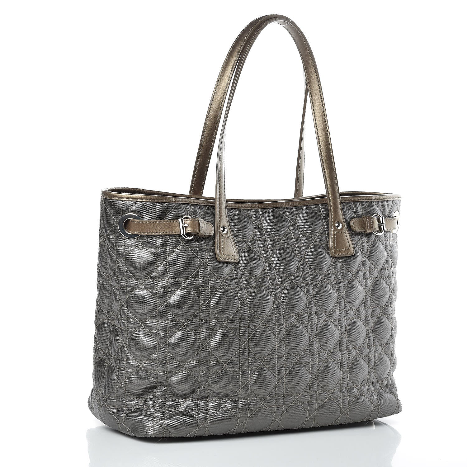 Christian Dior Coated Canvas Cannage Small Panarea Tote Grey 3 of 10