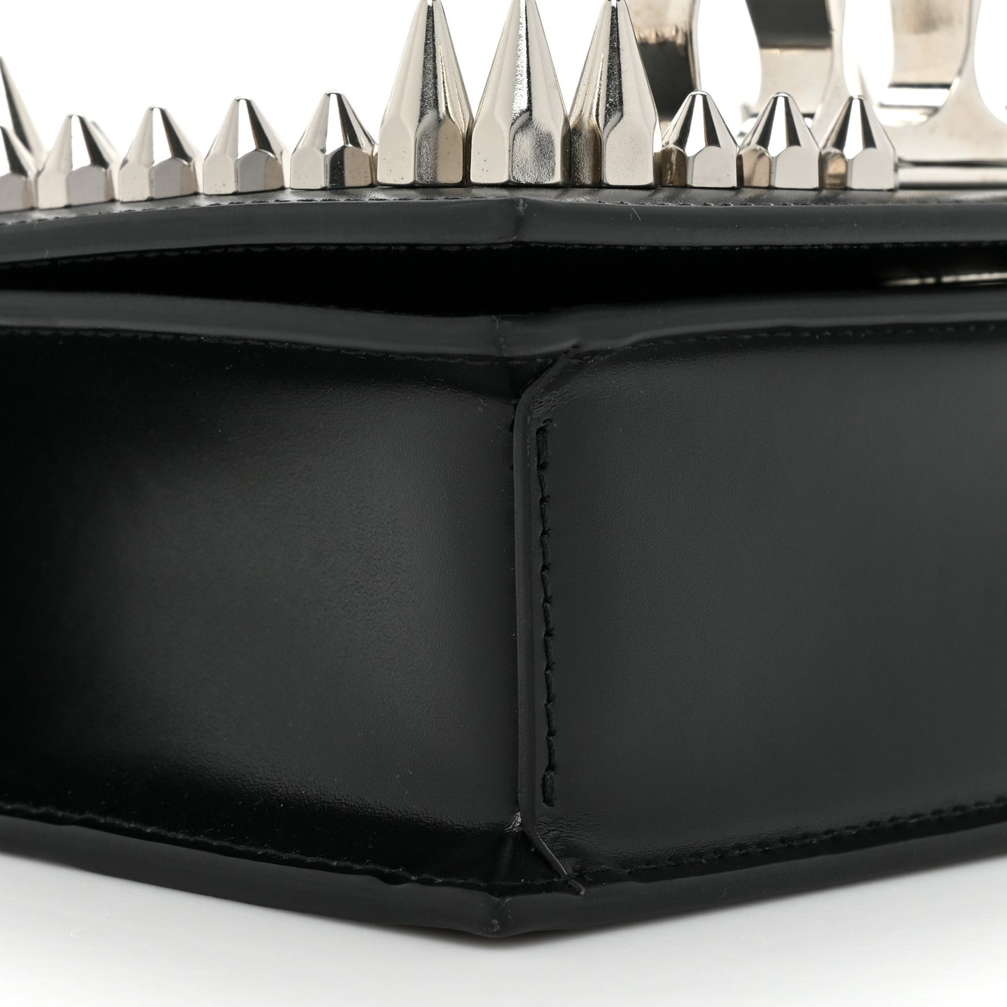 Calfskin Studded Knuckle Satchel Black Silver