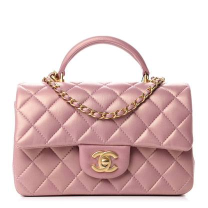 Chanel Iridescent Lambskin Quilted Mini Top Handle Rectangular Flap Pink 1 of 11