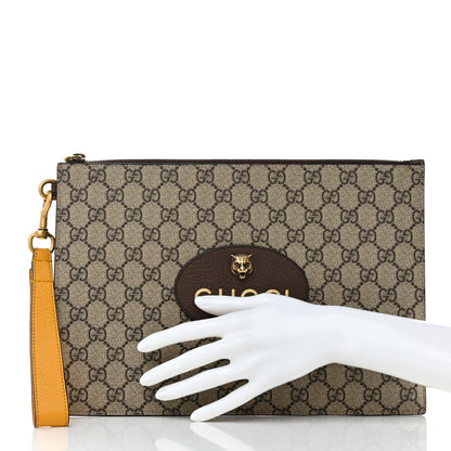 Gucci GG Supreme Monogram Neo Vintage Zip Wristlet Pouch Beige New Acero Crop 2 of 7