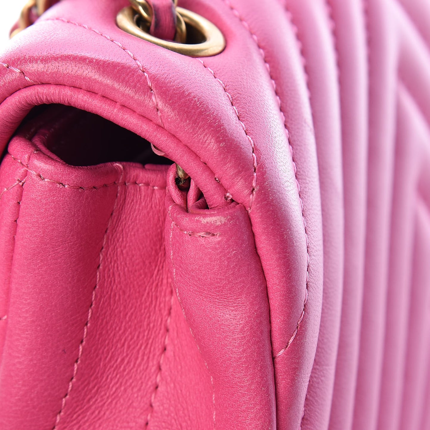 Lambskin Chevron Quilted Extra Mini Rectangular Flap Dark Pink
