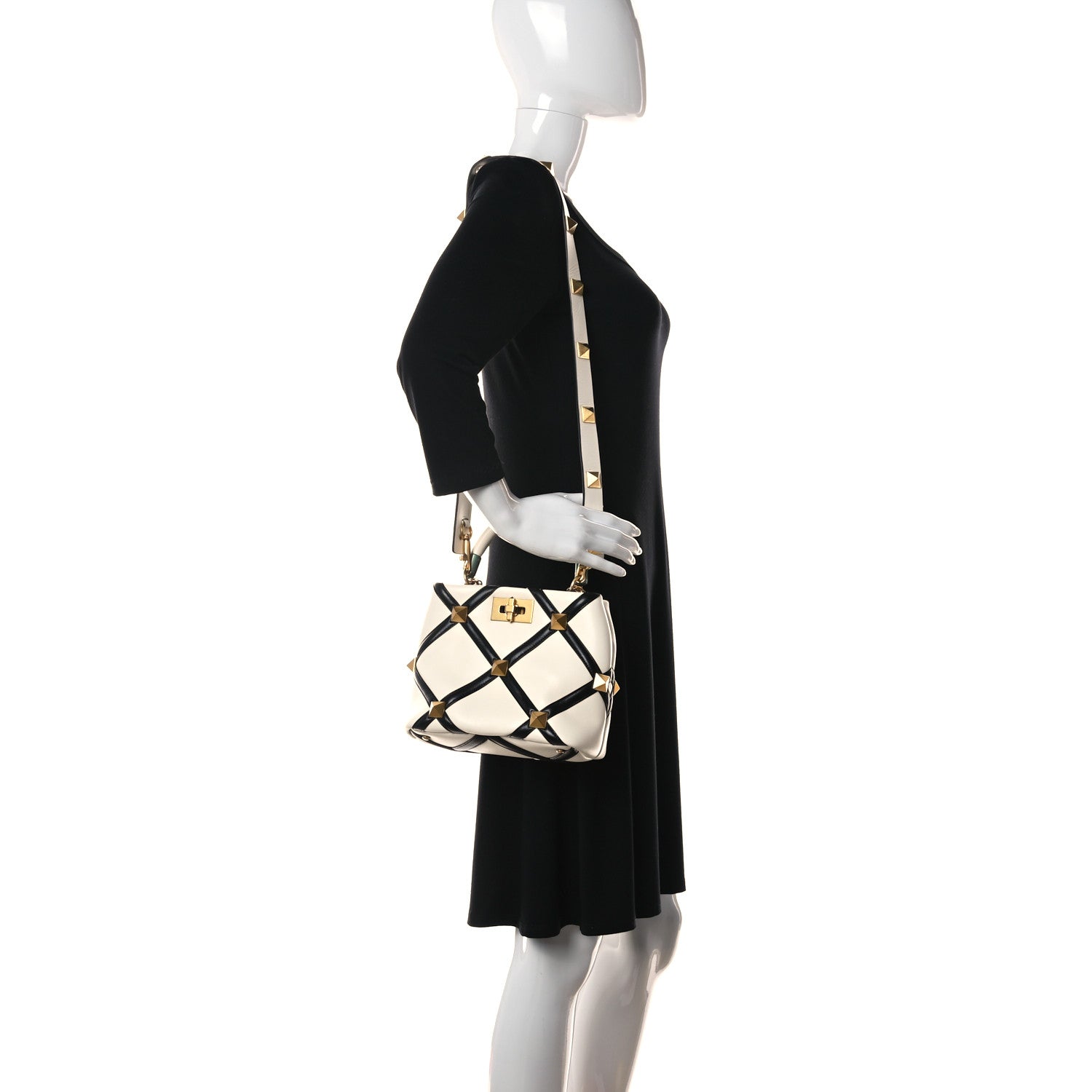 Valentino Garavani Nappa Small Roman Stud The Handle Bag Ivory Black 3 of 10