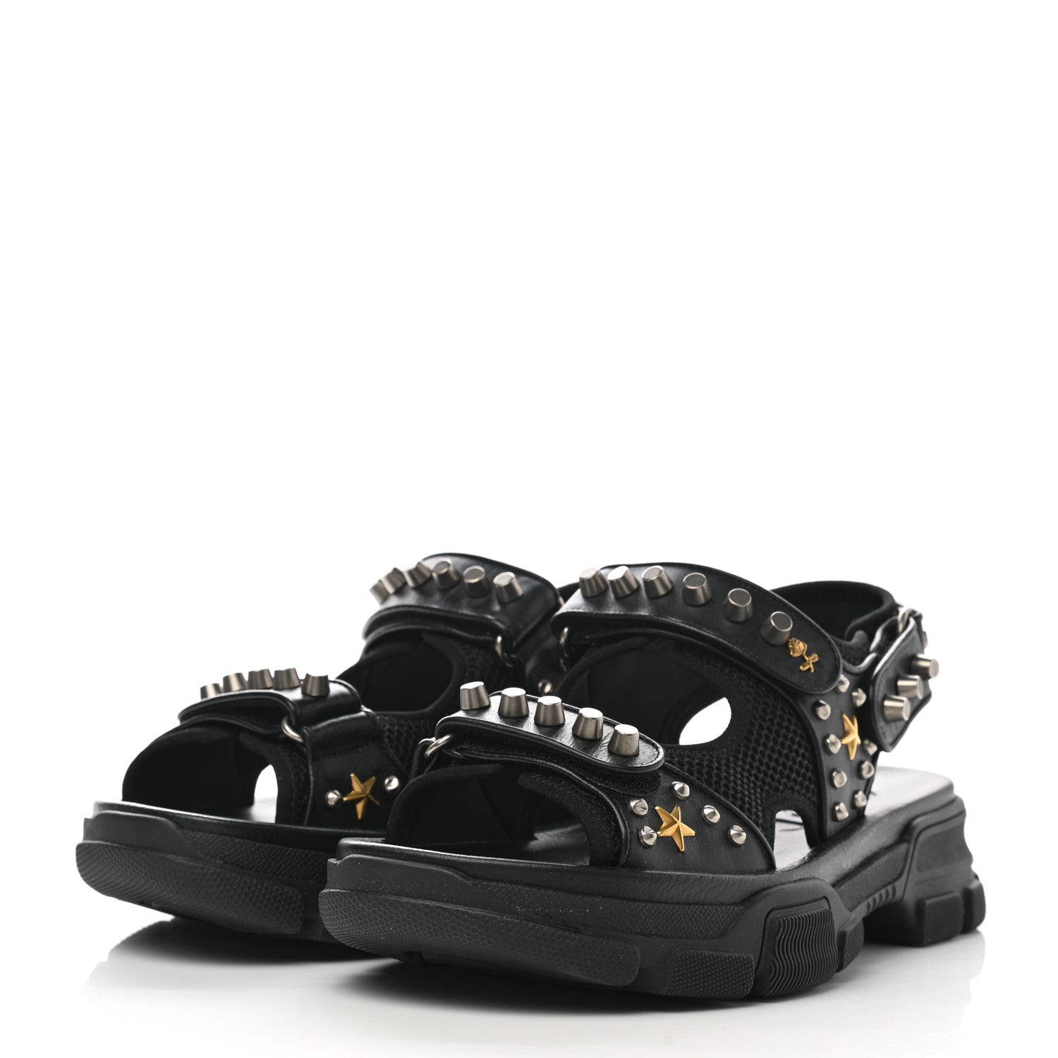 Gucci Nappa Mesh Studded Mens Aguru Sandals 8 Black 3 of 8