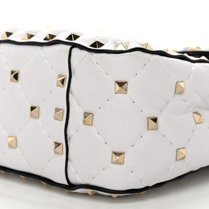 Valentino Garavani Lambskin VLTN Print Medium Rockstud Spike Shoulder Bag Optic White Black 9 of 14