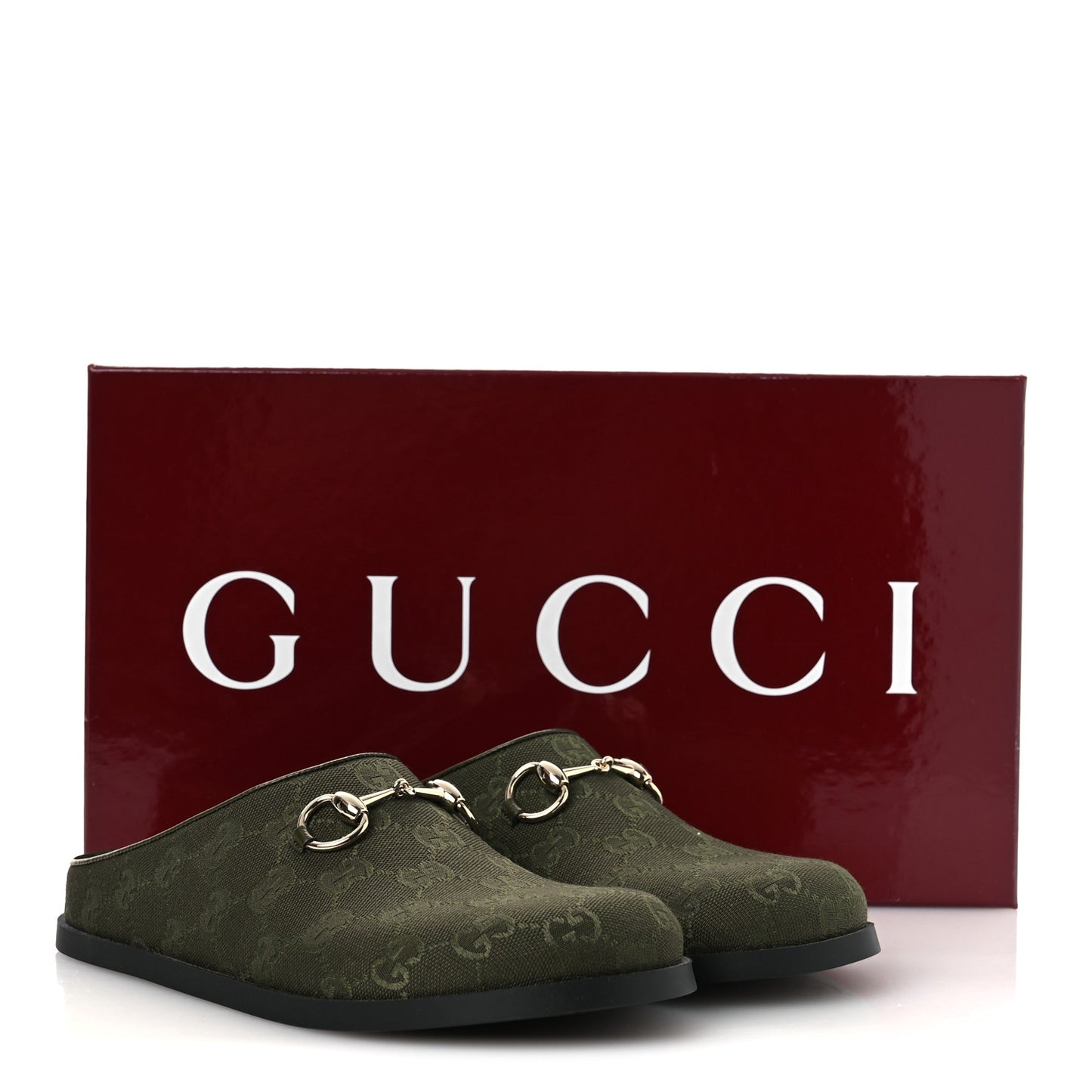 New Canvas Monogram GG Granada Kid Womens Horsebit Mules 38 Green