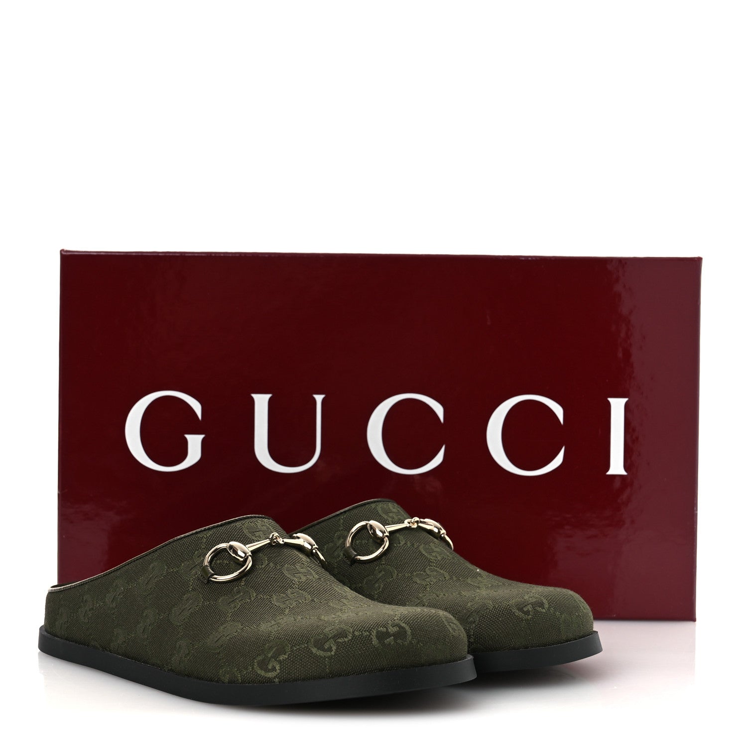 Gucci New Canvas Monogram GG Granada Kid Womens Horsebit Mules 38 Green 11 of 11