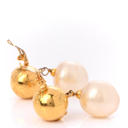 Chanel Pearl CC Dangle Clip On Earrings Gold 3 of 4