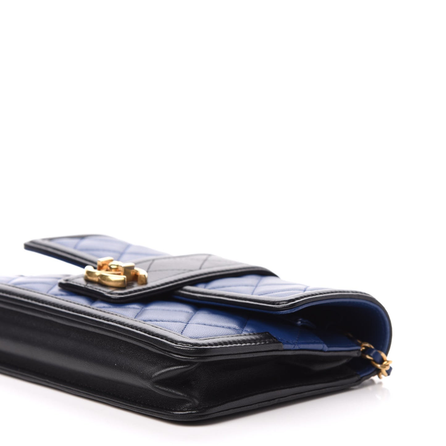 Lambskin Quilted Elegant CC Wallet On Chain WOC Blue Black
