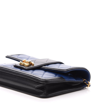 Chanel Lambskin Quilted Elegant CC Wallet On Chain WOC Blue Black 10 of 12
