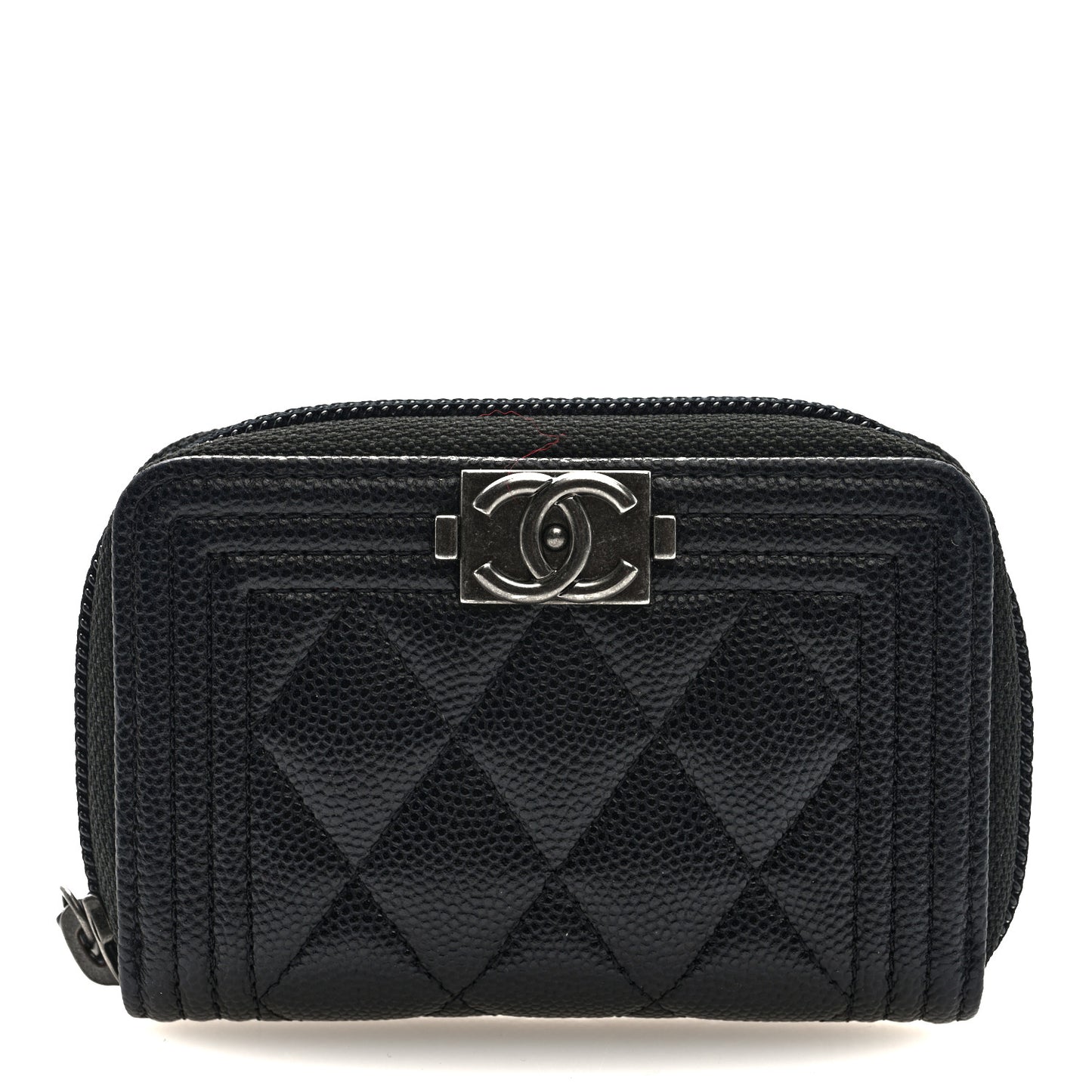 Caviar Quilted Boy Zip Around Coin Purse Wallet Black