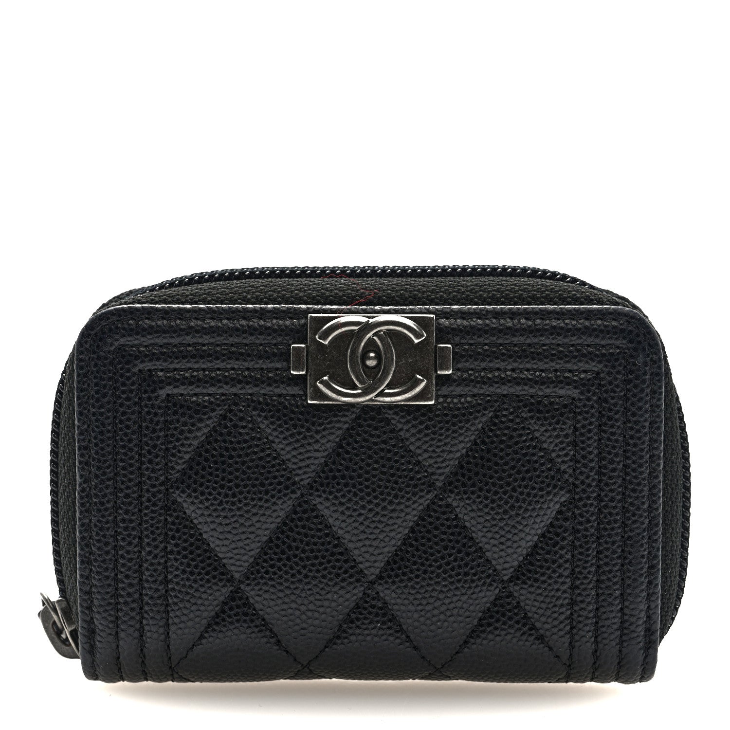 Chanel Caviar Quilted Boy Zip Around Coin Purse Wallet Black 1 of 7