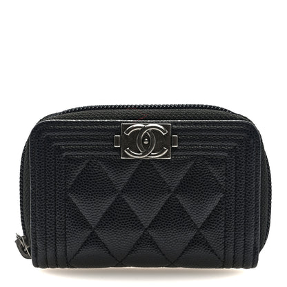 Chanel Caviar Quilted Boy Zip Around Coin Purse Wallet Black 1 of 7