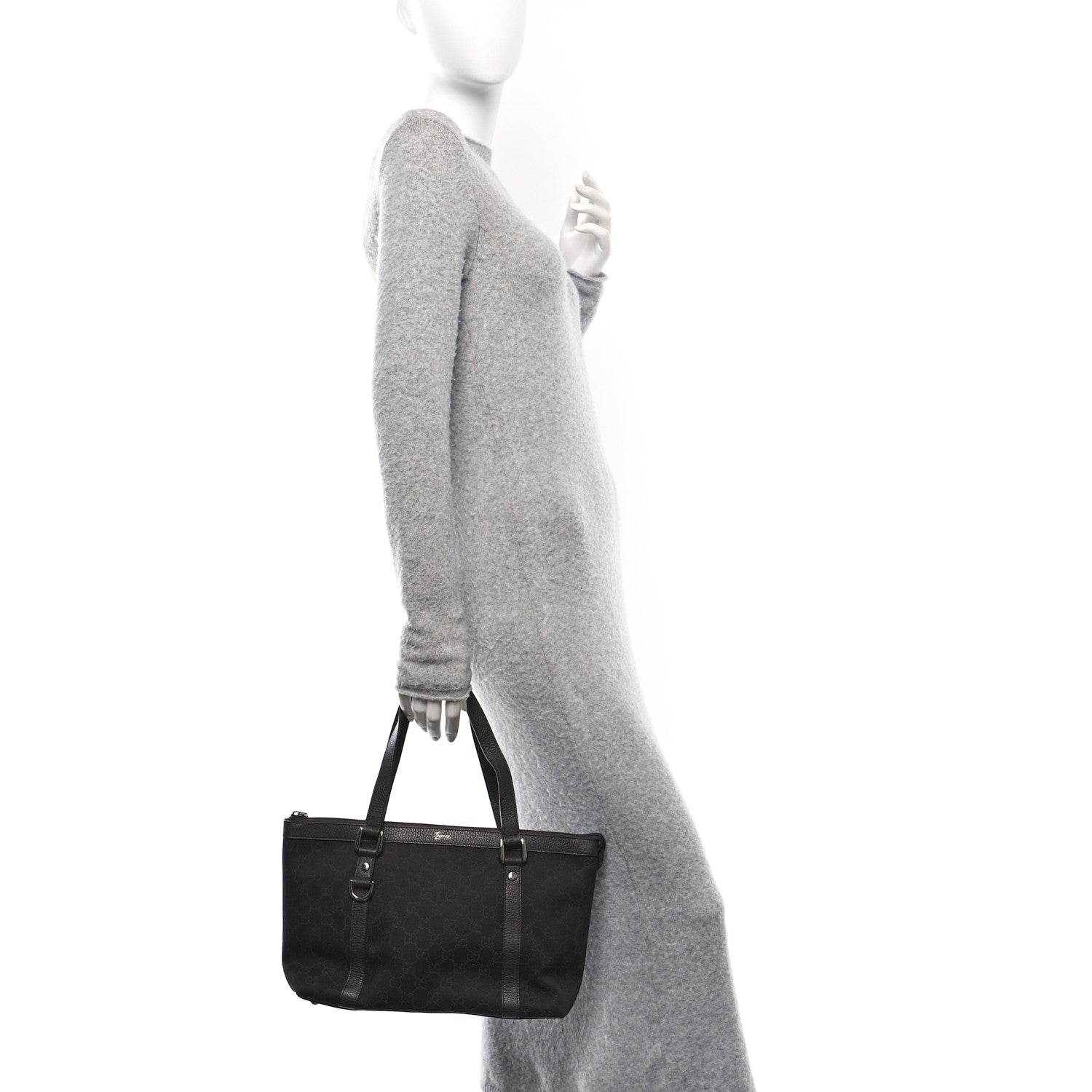 Gucci Denim Monogram Medium Abbey Tote Dark Brown 2 of 10