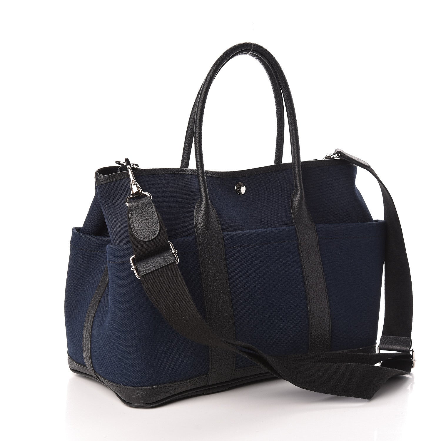 Hermes Toile Militaire Vache Country Garden Party Pockets 36 MM Tote Bleu Marine 3 of 10