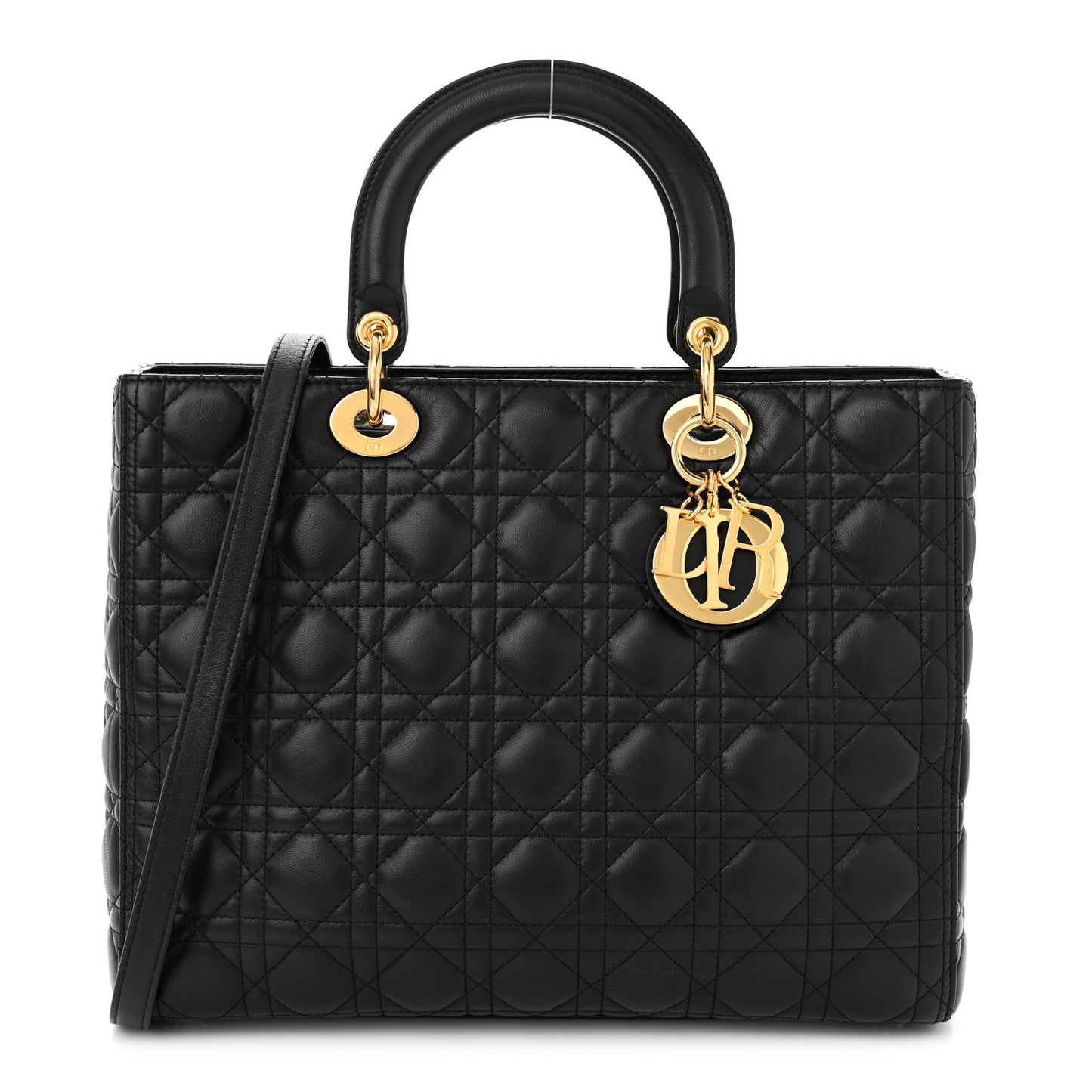 CHRISTIAN DIOR Lambskin Cannage Large Lady Dior Black