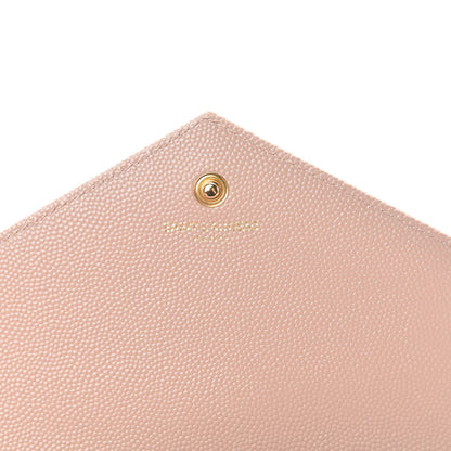 Saint Laurent Grain De Poudre Matelasse Chevron Monogram Chain Wallet Pale Pink 6 of 11