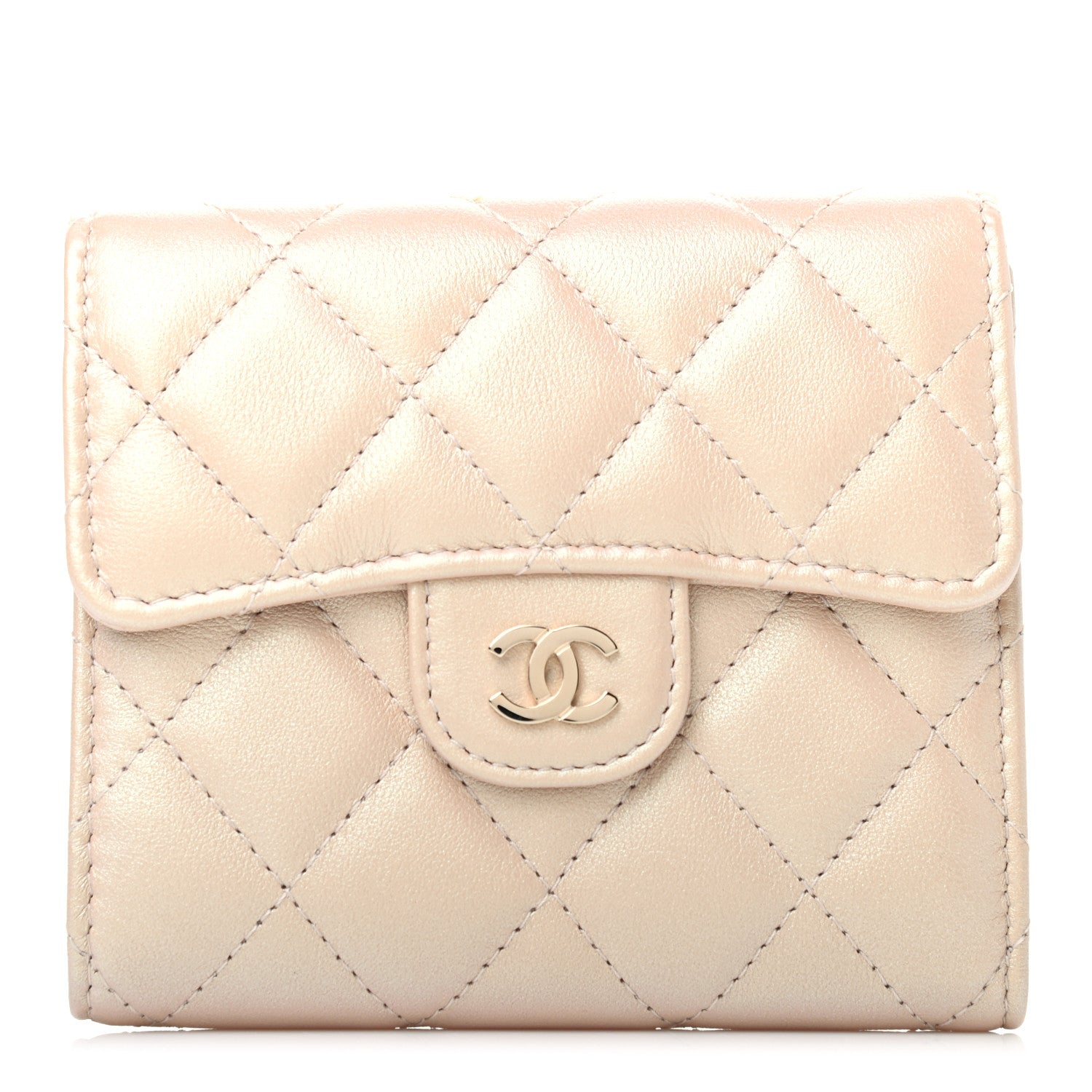 Chanel Iridescent Calfskin Quilted Compact Flap Wallet Beige 1 of 6