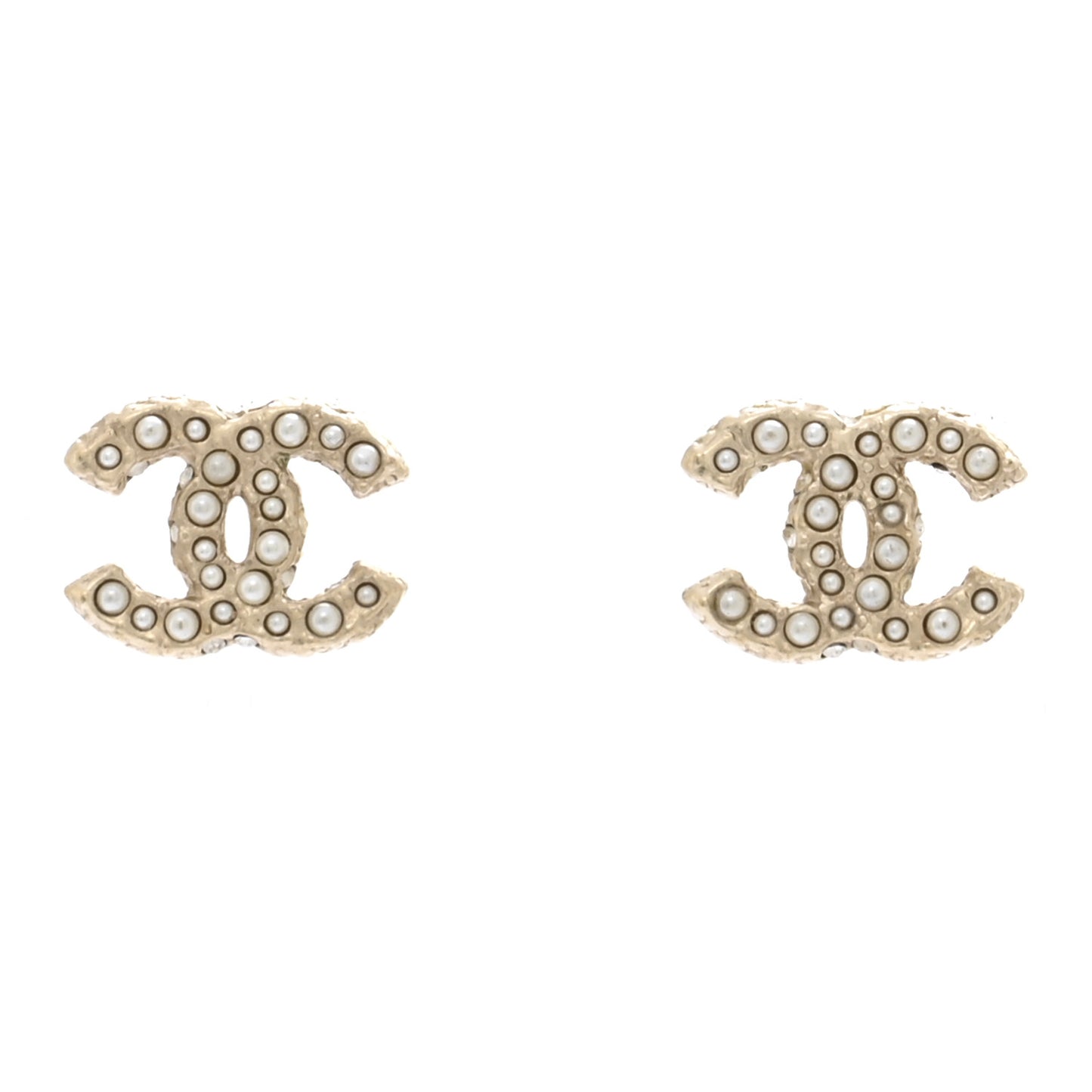 Metal Graduated Pearl Crystal CC Earrings Light Gold