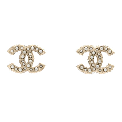 Chanel Metal Graduated Pearl Crystal CC Earrings Light Gold 1 of 7