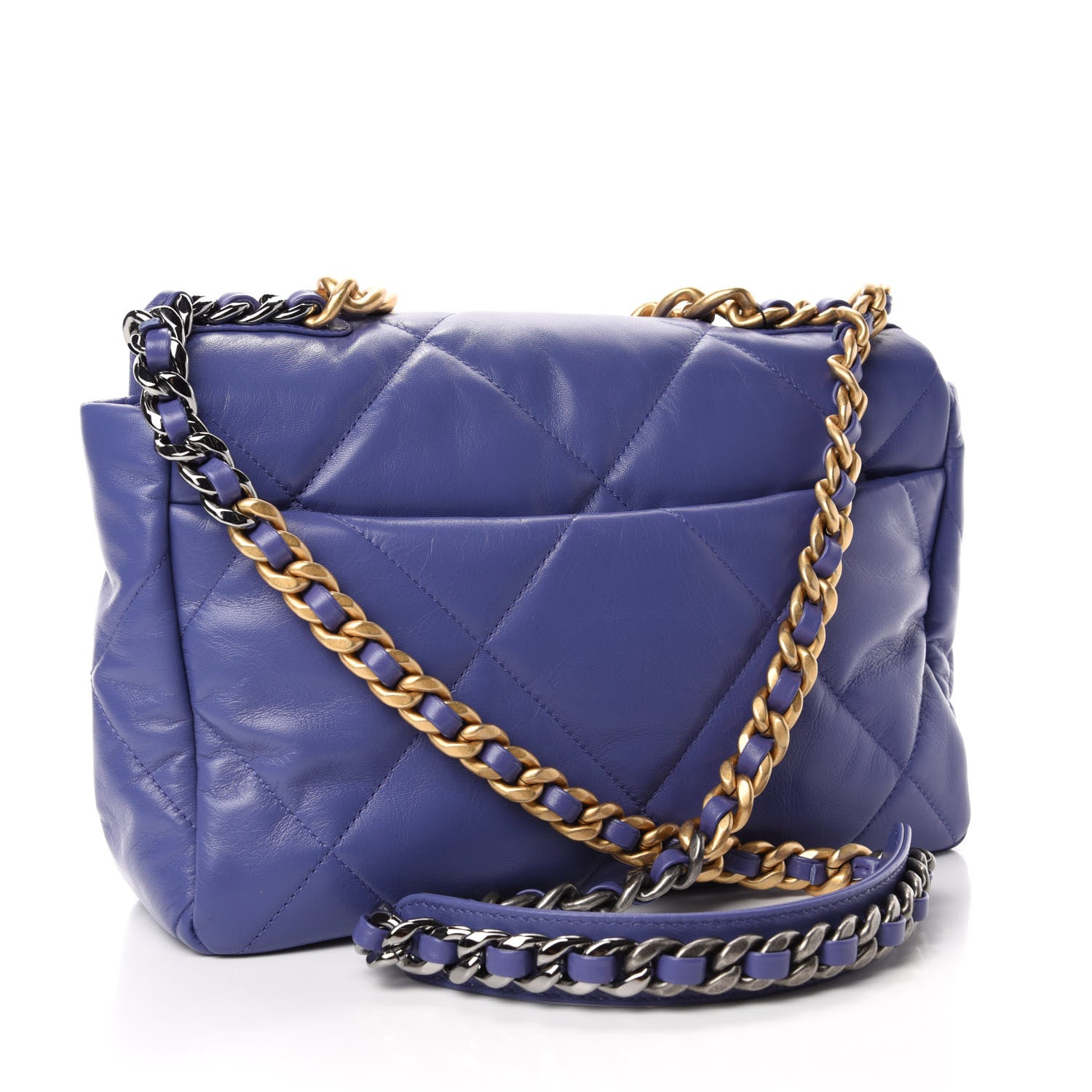 Chanel Shiny Goatskin Quilted Large Chanel 19 Flap Blue 3 of 11