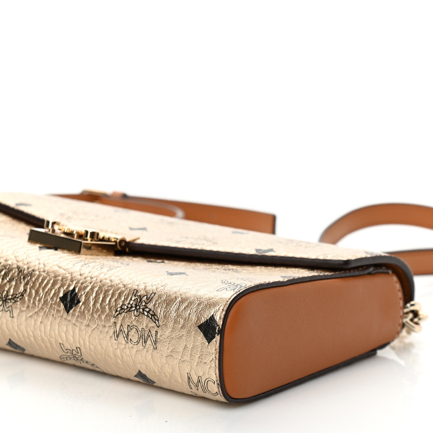 MCM Metallic Visetos Medium Millie Crossbody Bag Berlin Gold 9 of 9