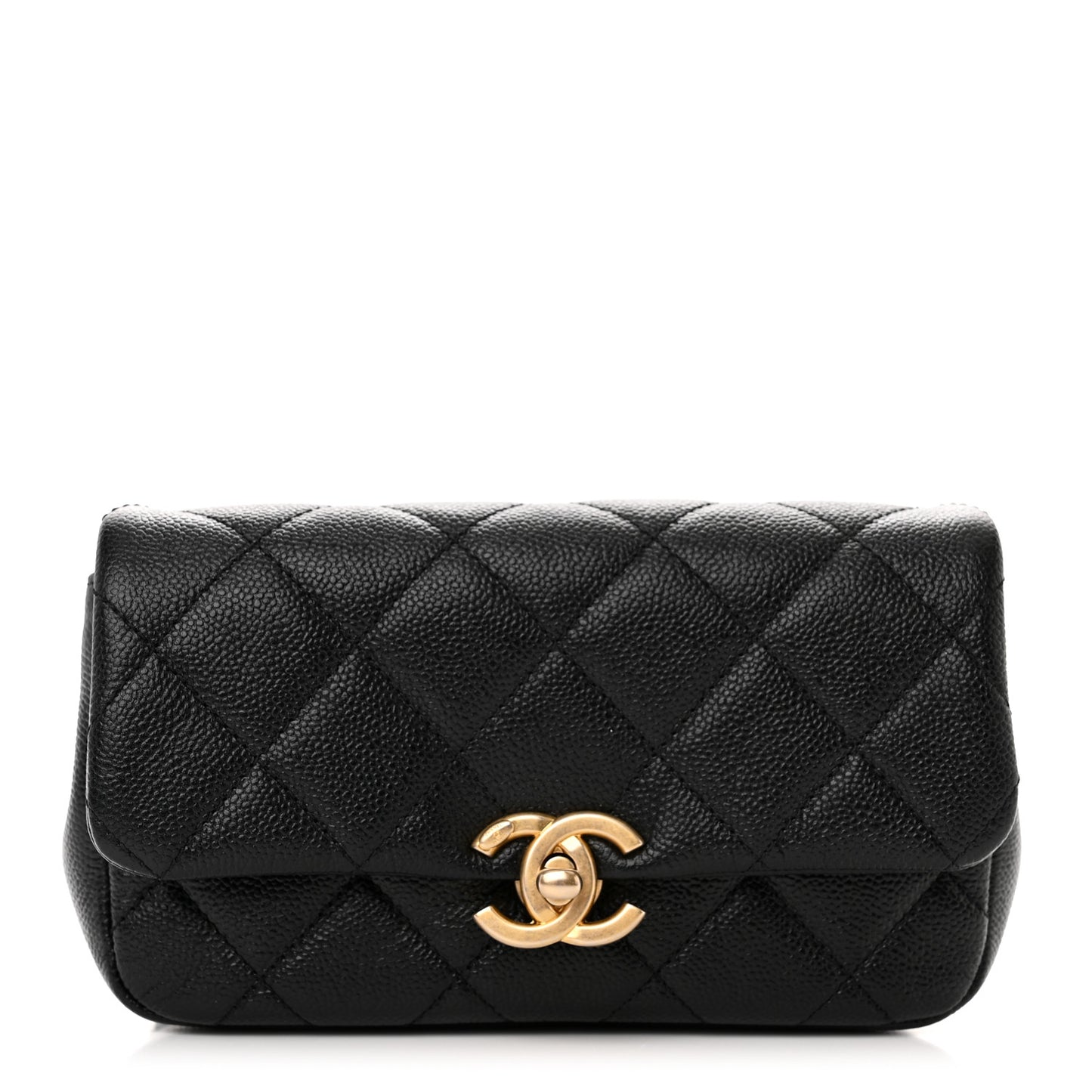 Shiny Caviar Quilted Chain Melody Waist Belt Bag Black