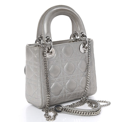 Christian Dior Metallic Lambskin Cannage Mini Lady Dior Grey 2 of 12