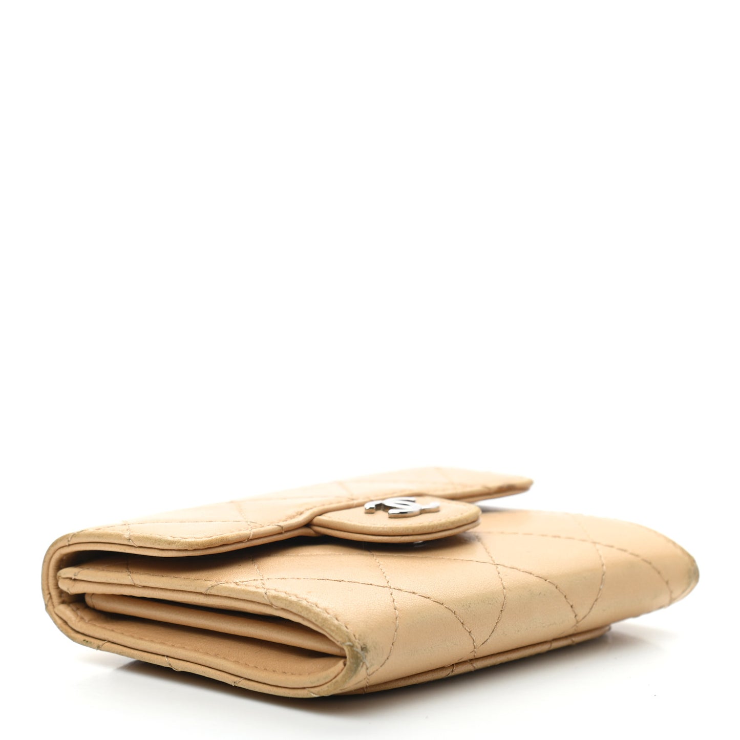 Lambskin Quilted Flap Card Holder Wallet Beige