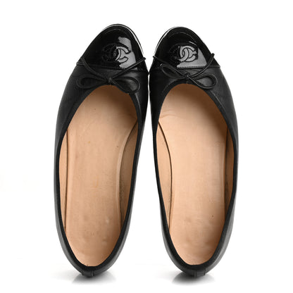 Chanel Lambskin Patent Cap Toe Ballerina Flats 39 Black 2 of 16