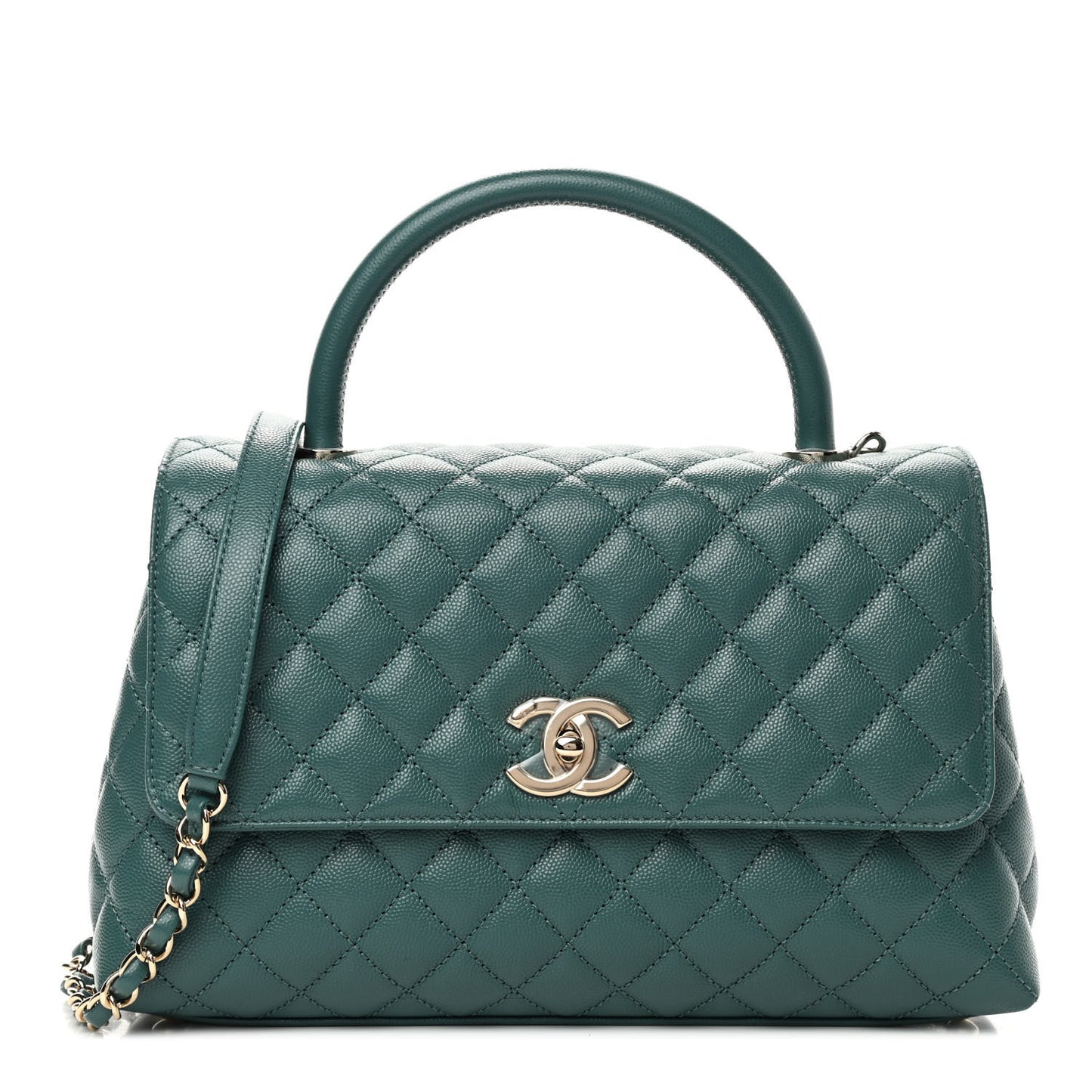 Caviar Quilted Small Coco Handle Flap Green