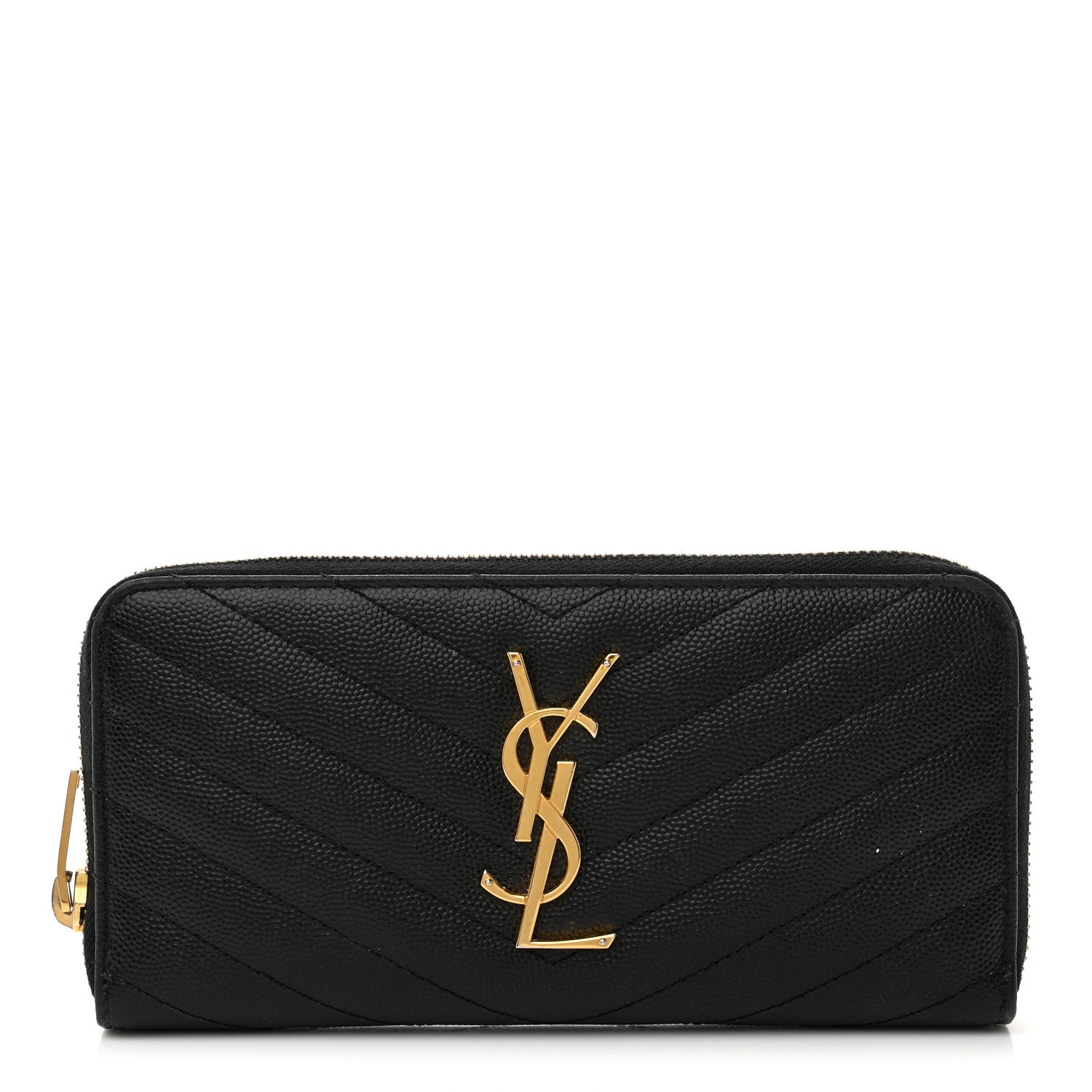 Saint Laurent Grain De Poudre Matelasse Chevron Monogram Zip Around Wallet Black 1 of 9