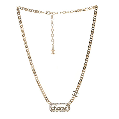 Chanel Metal Crystal Pearl Logo Necklace Gold 3 of 4