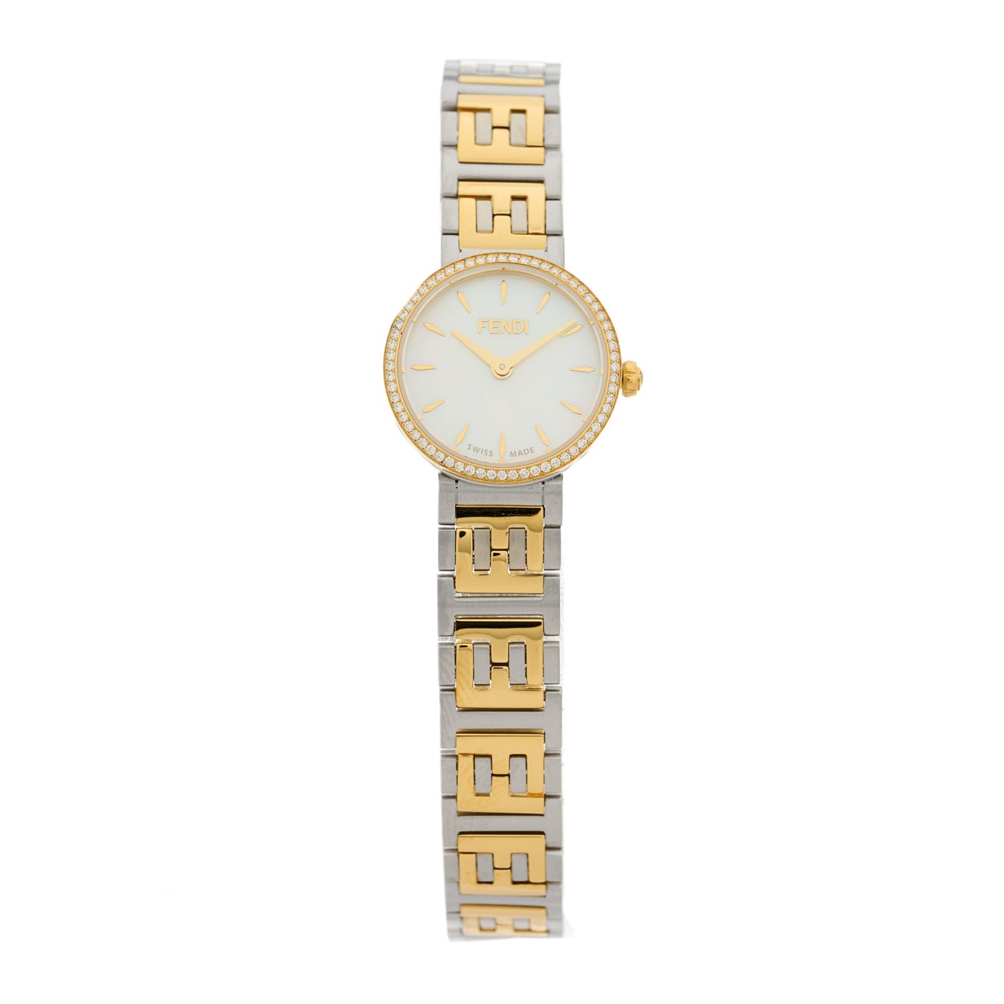Stainless Steel Diamond Bezel Mother of Pearl 19mm Fendi Forever Two Tone Quartz Watch