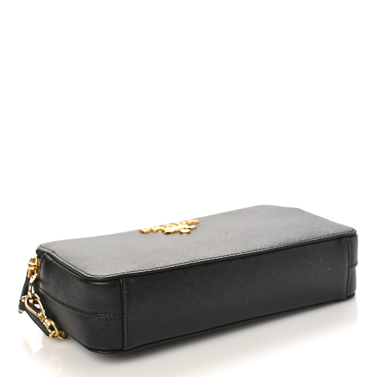 Saffiano Lux Mini Double Zip Chain Crossbody Bag Black