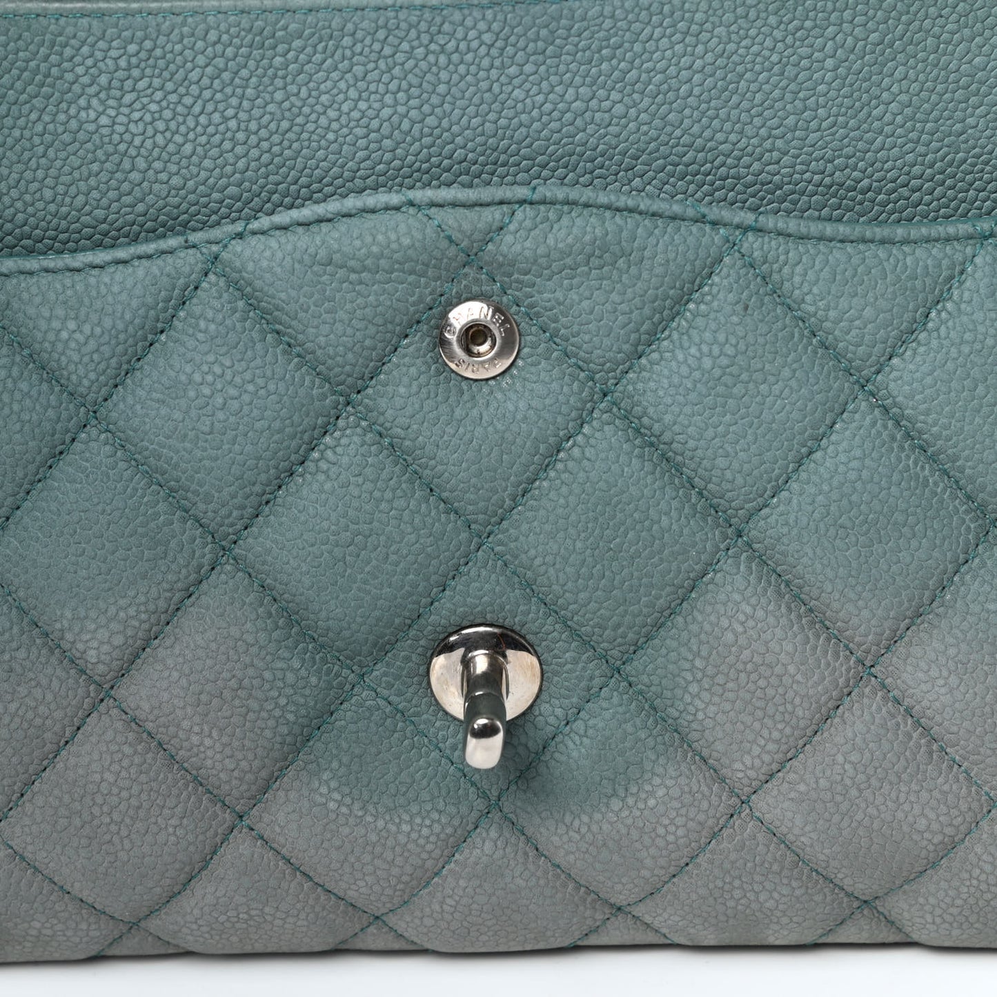 Iridescent Caviar Quilted Jumbo Double Flap Turquoise