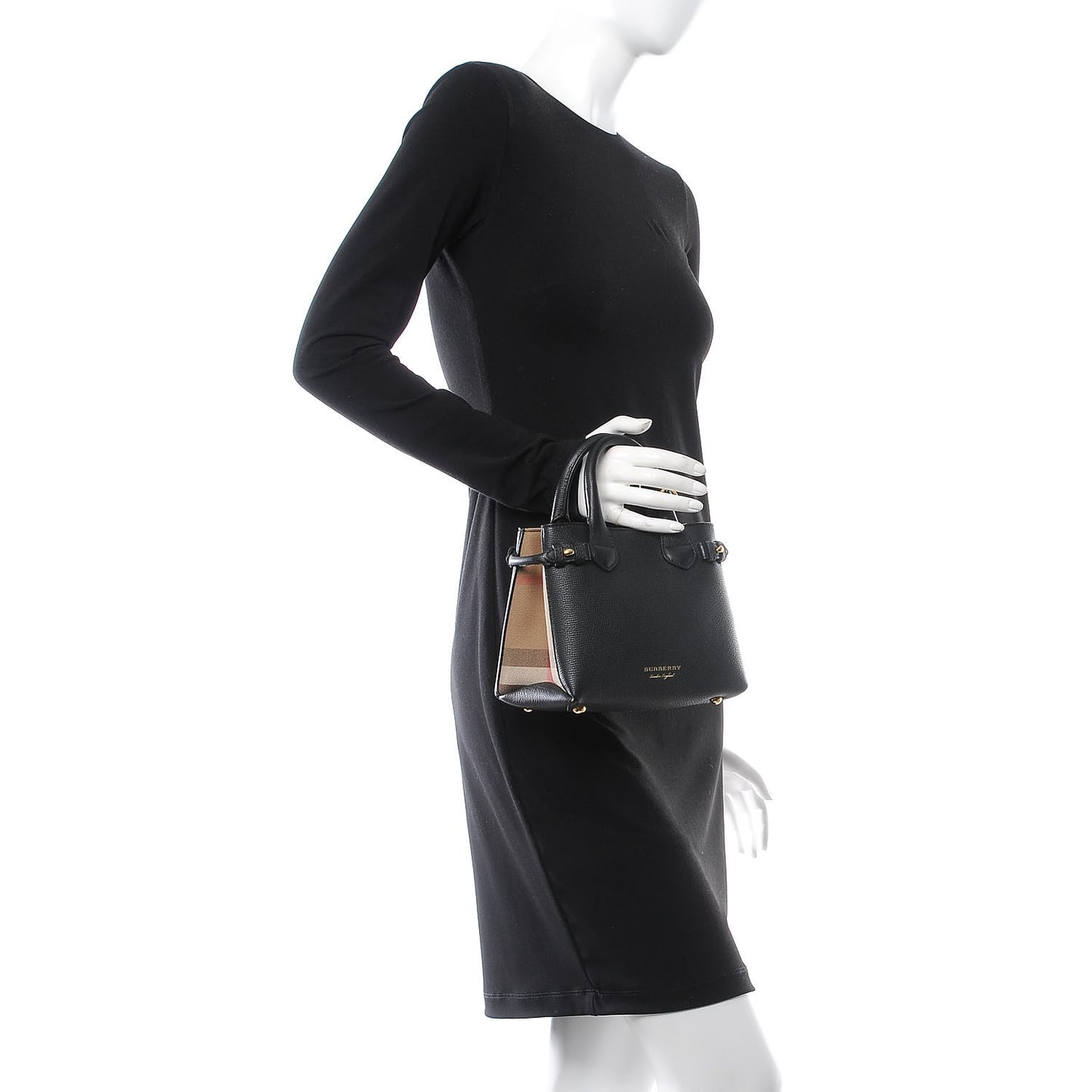 Grainy Calfskin House Check Baby Banner Tote Black