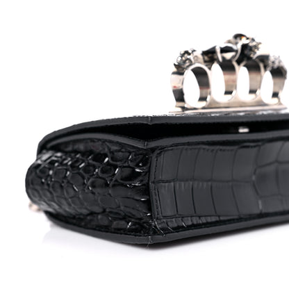 Alexander McQueen Shiny Crocodile Embossed Jeweled Satchel Black 10 of 11