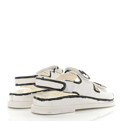 Chanel Calfskin Printed Velcro Dad Sandals 36.5 White Black 4 of 11
