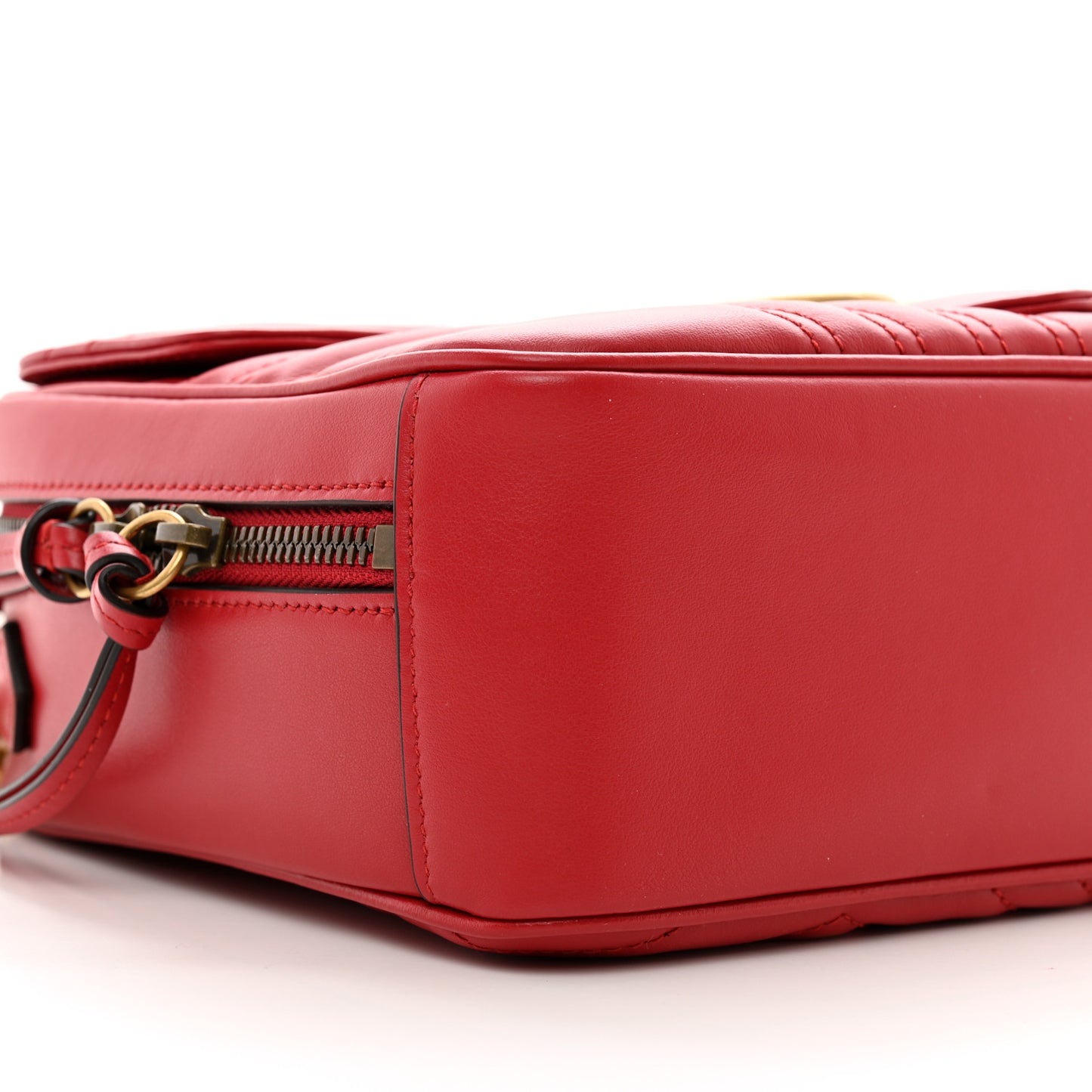 Calfskin Matelasse Sylvie Web Small GG Marmont Top Handle Shoulder Bag Hibiscus Red