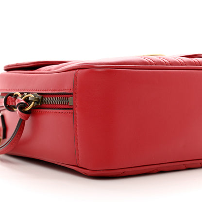 Gucci Calfskin Matelasse Sylvie Web Small GG Marmont Top Handle Shoulder Bag Hibiscus Red 9 of 10