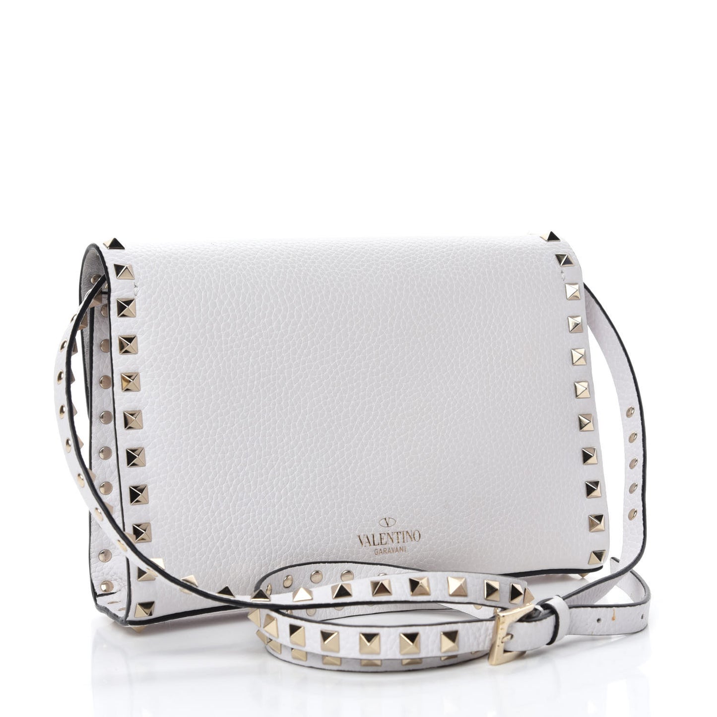 Pebbled Calfskin Medium Rockstud Flip Lock Crossbody Bag White