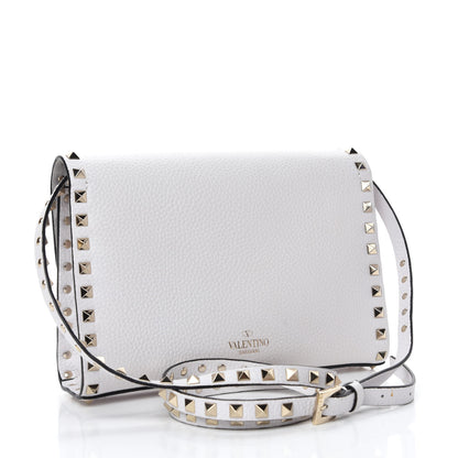 Valentino Garavani Pebbled Calfskin Medium Rockstud Flip Lock Crossbody Bag White 3 of 9