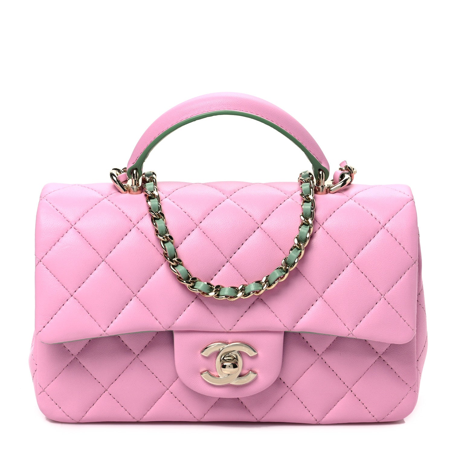 Chanel Lambskin Quilted Mini Top Handle Rectangular Flap Lilac Light Green 1 of 8
