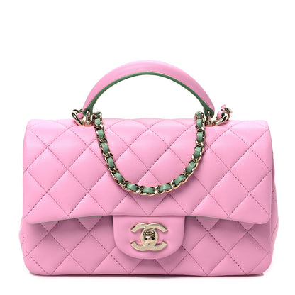 Chanel Lambskin Quilted Mini Top Handle Rectangular Flap Lilac Light Green 1 of 8